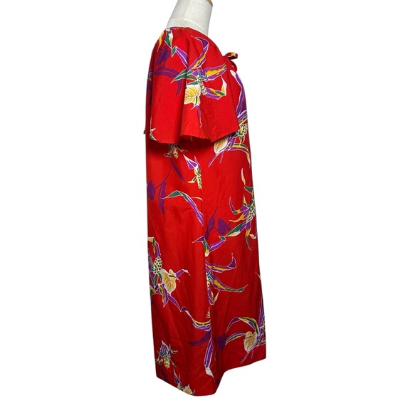 Vtg Hilo Hattie’s Hawaiian Womens XS Midi 90s 80s Dress Bold Flowers Resort Red - Picture 3 of 12
